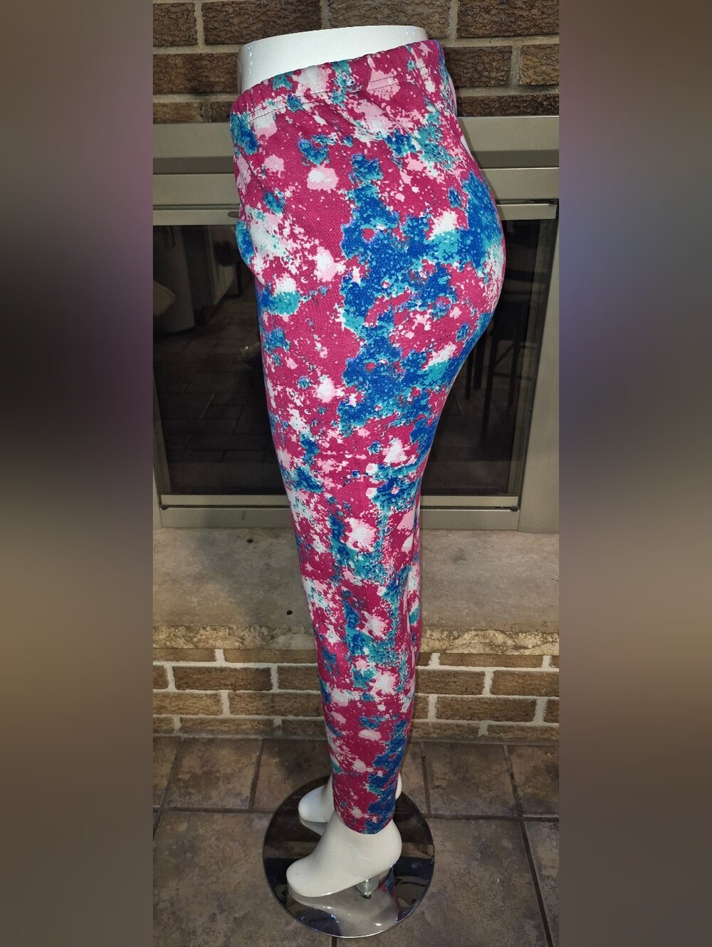 Just Cozy Womens Fleece Leggings X/S - XL Pink Blue & White Tie Dye Print